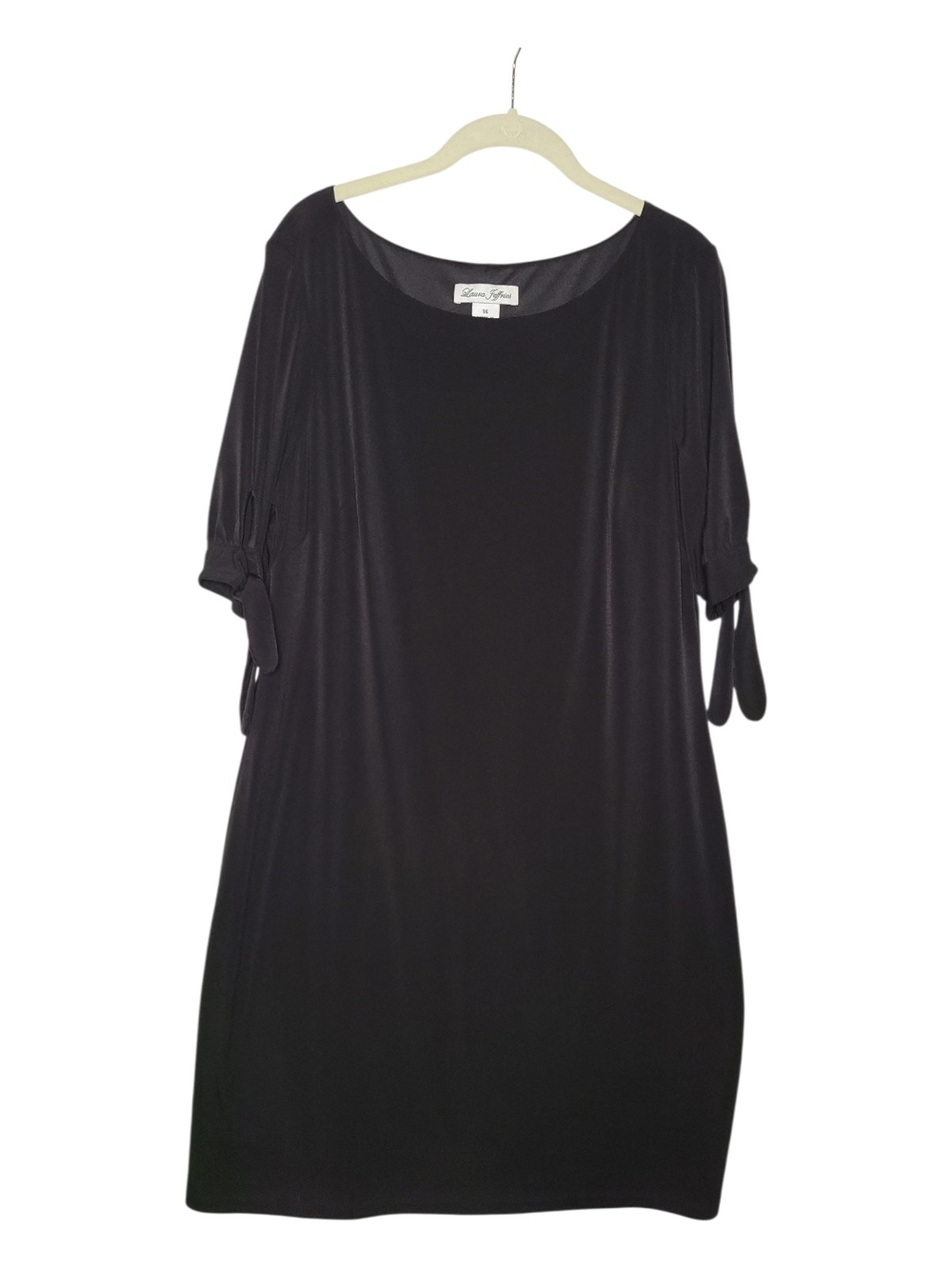 Listing Details: Laura Jeffries Black Tie-Sleeve Shift Dress Size 14